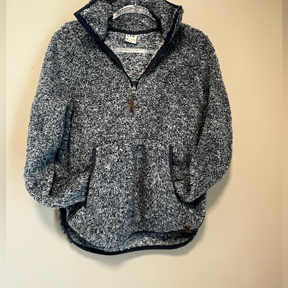 Fuzzy Pullover Front pocket Quarter zip adjustable neck sz M - Picture 9 of 13